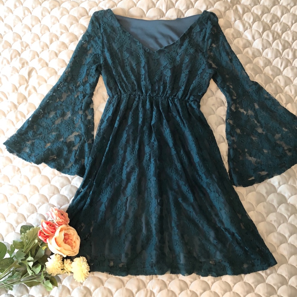 PinkBlush Maternity Lace Bell Sleeve Dress